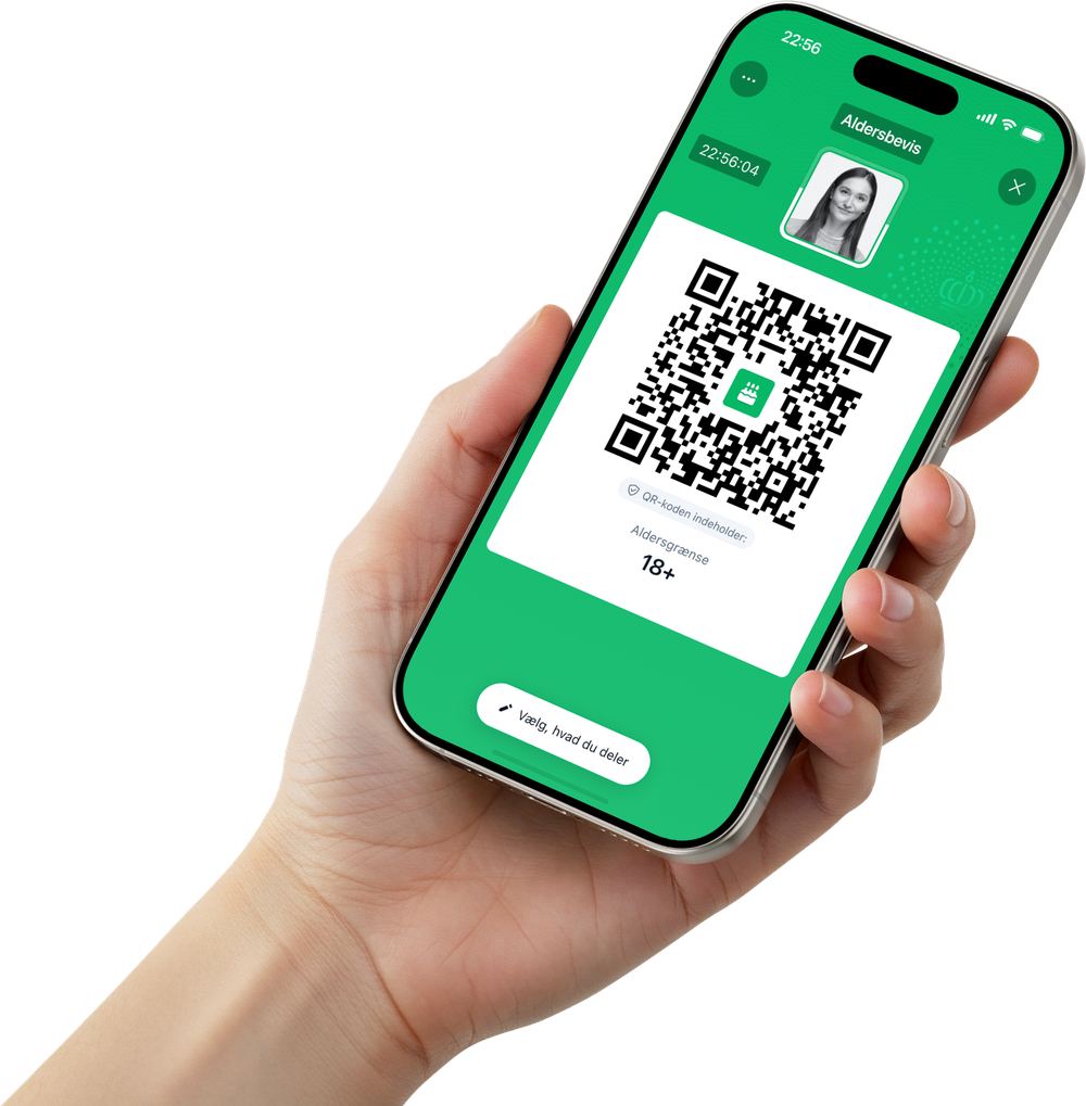 AltID-appen viser et aldersbevis med QR-kode og aldersgrænsen 18+
