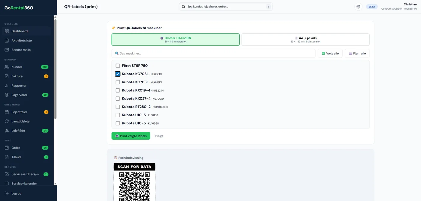 QR-labels på maskiner og udstyr